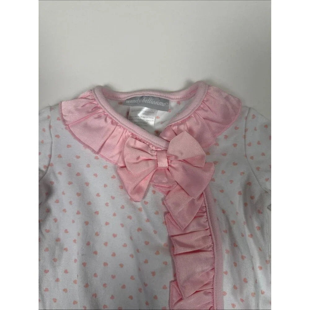 Wendy Bellissimo Baby Girl 2 Piece Pajama Set Pink Hearts Ruffle Bow Size 12M